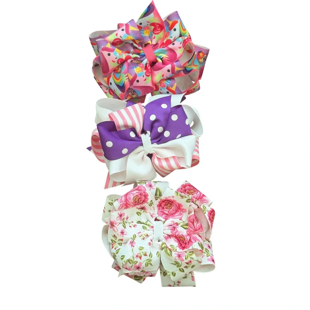 HairBow Bundle Unicorn Floral Polka Dot Striped Grosgrain Coquette Whimsical